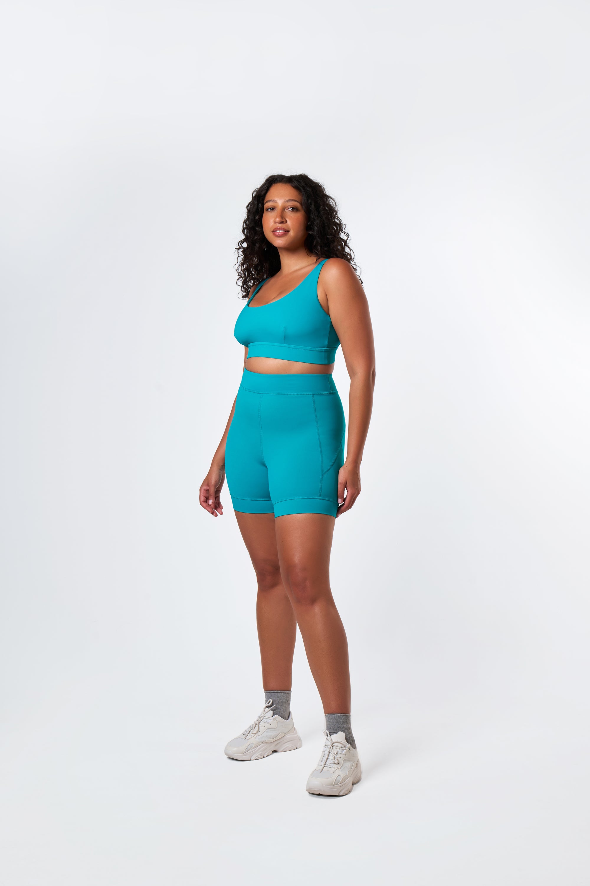 ALYSSA MID SWIM SHORT - TEAL SPLASH